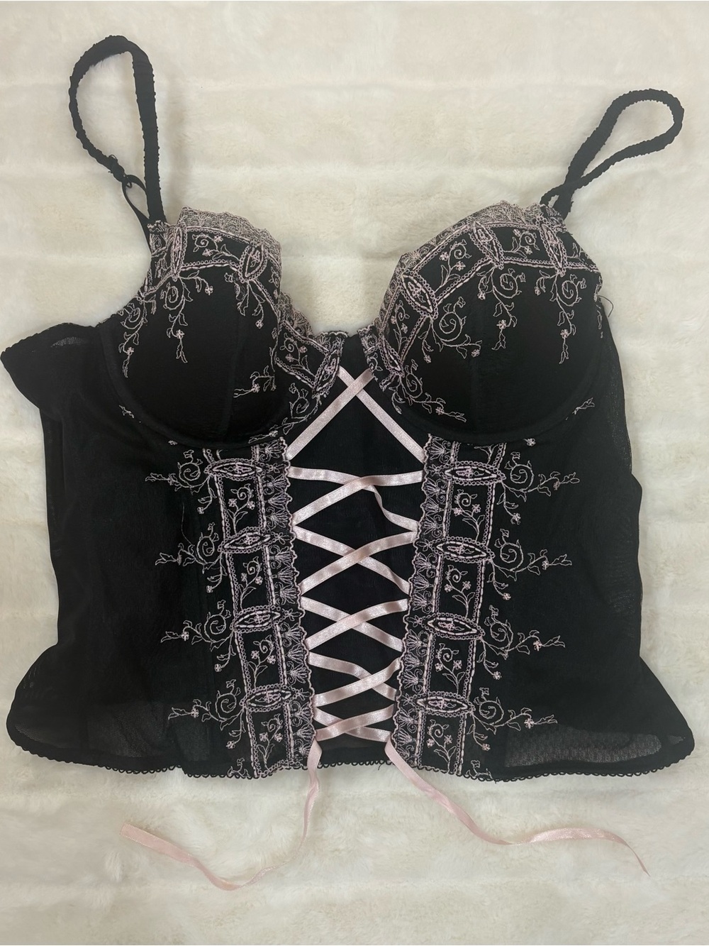 sophie b. Black Bustier with Pink Lace-Up Front